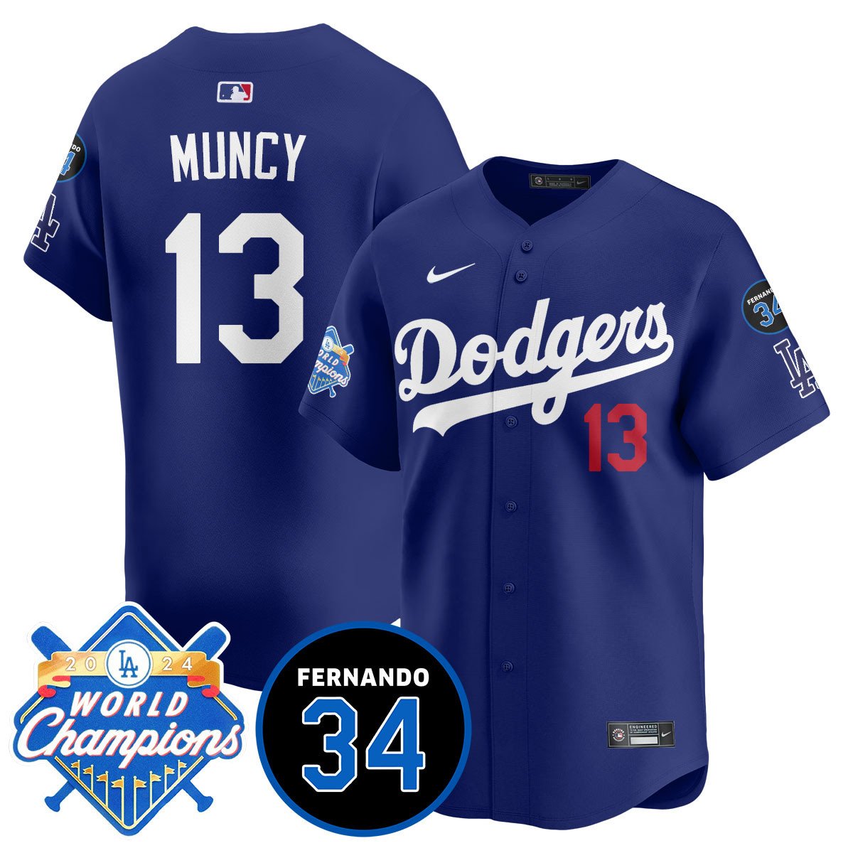 LA Dodgers - World Series Champions 2024/Fernando Valenzuela Memorial Jersey - Stitched