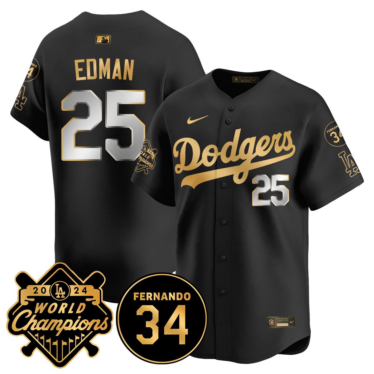 LA Dodgers - World Series Champions 2024/Fernando Valenzuela Memorial Jersey - Stitched