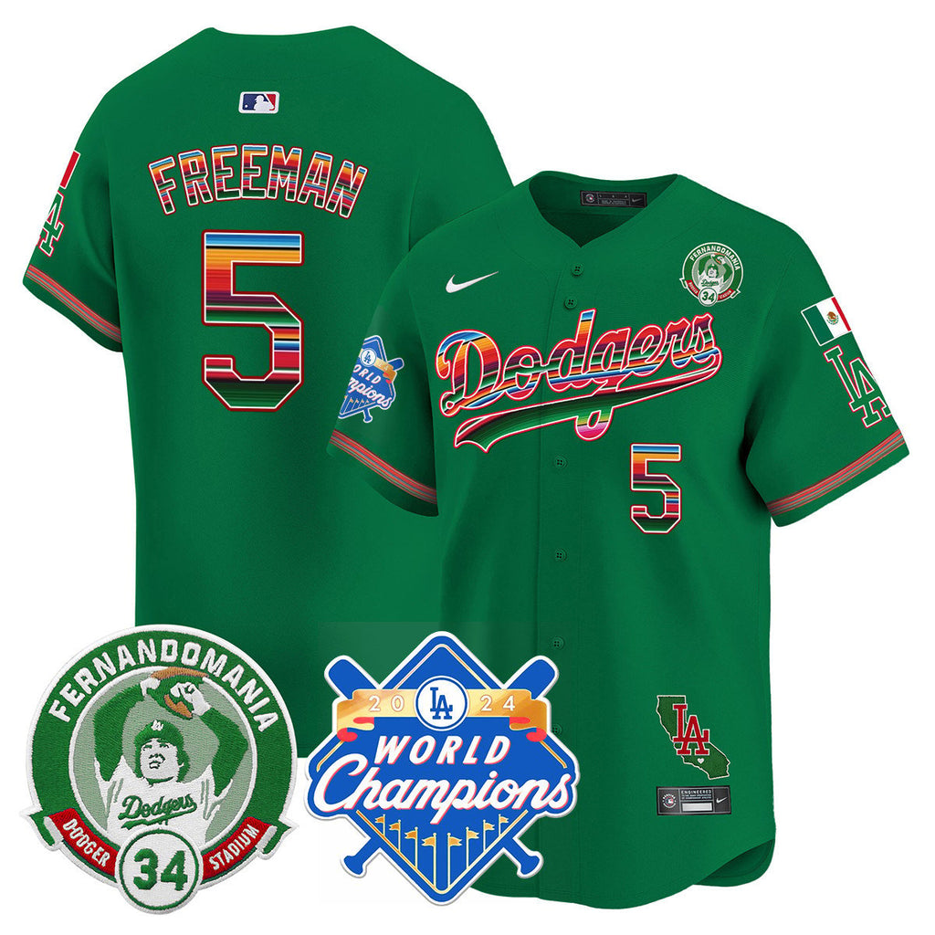 Dodgers Mexico Fernando Memorial & 2024 World Series Champions Patch Jersey - Stitched
