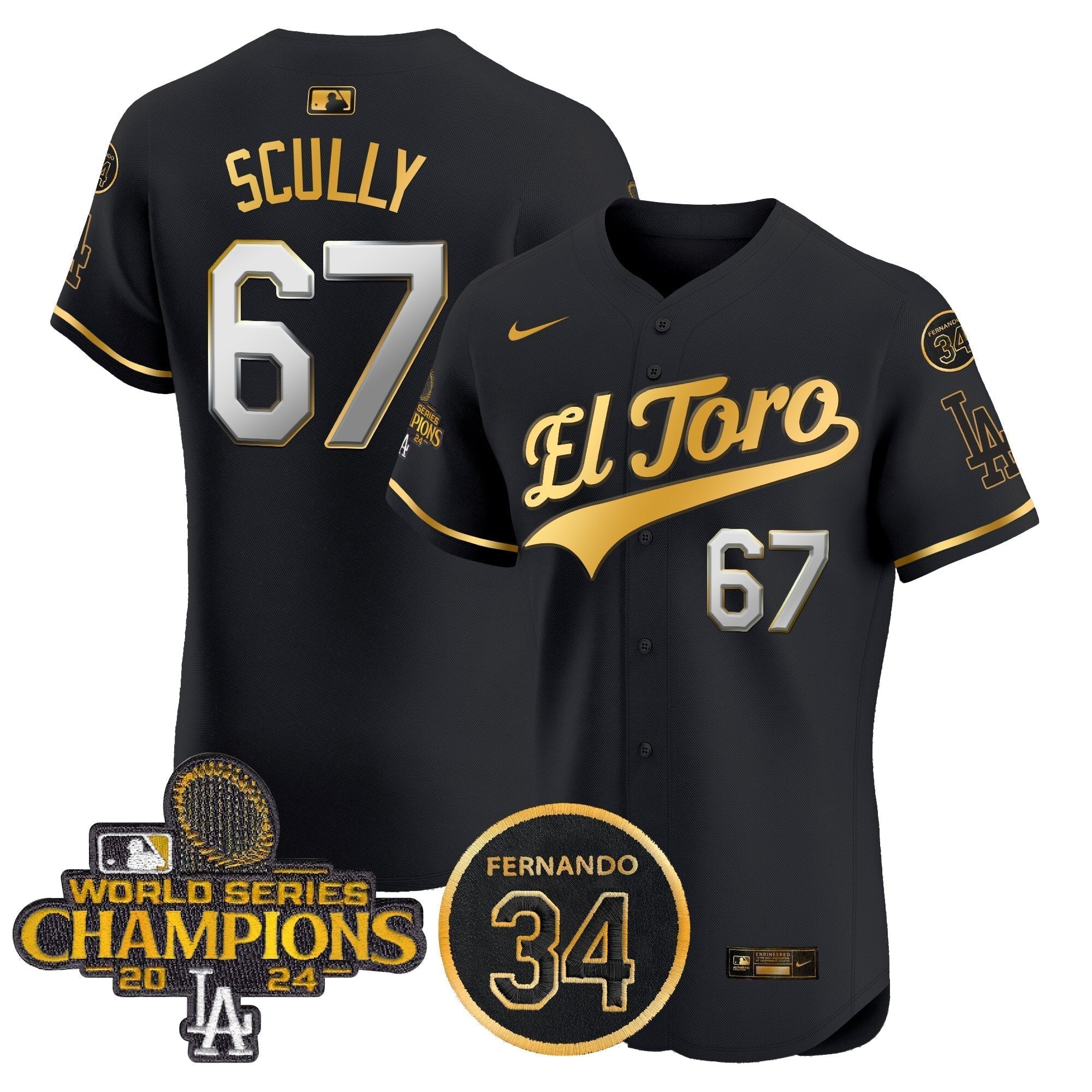 Dodgers El Toro 2024 World Series Champions Patch Vapor Premier Elite Jersey - Stitched