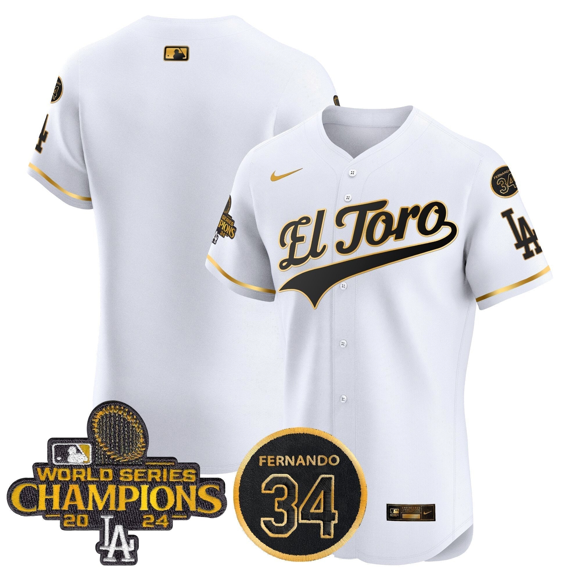 Dodgers El Toro 2024 World Series Champions Patch Vapor Premier Elite Jersey - Stitched