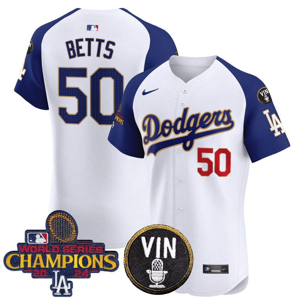 Dodgers 2024 World Series Champions Gold Trim Vapor Premier Elite Jersey - Stitched
