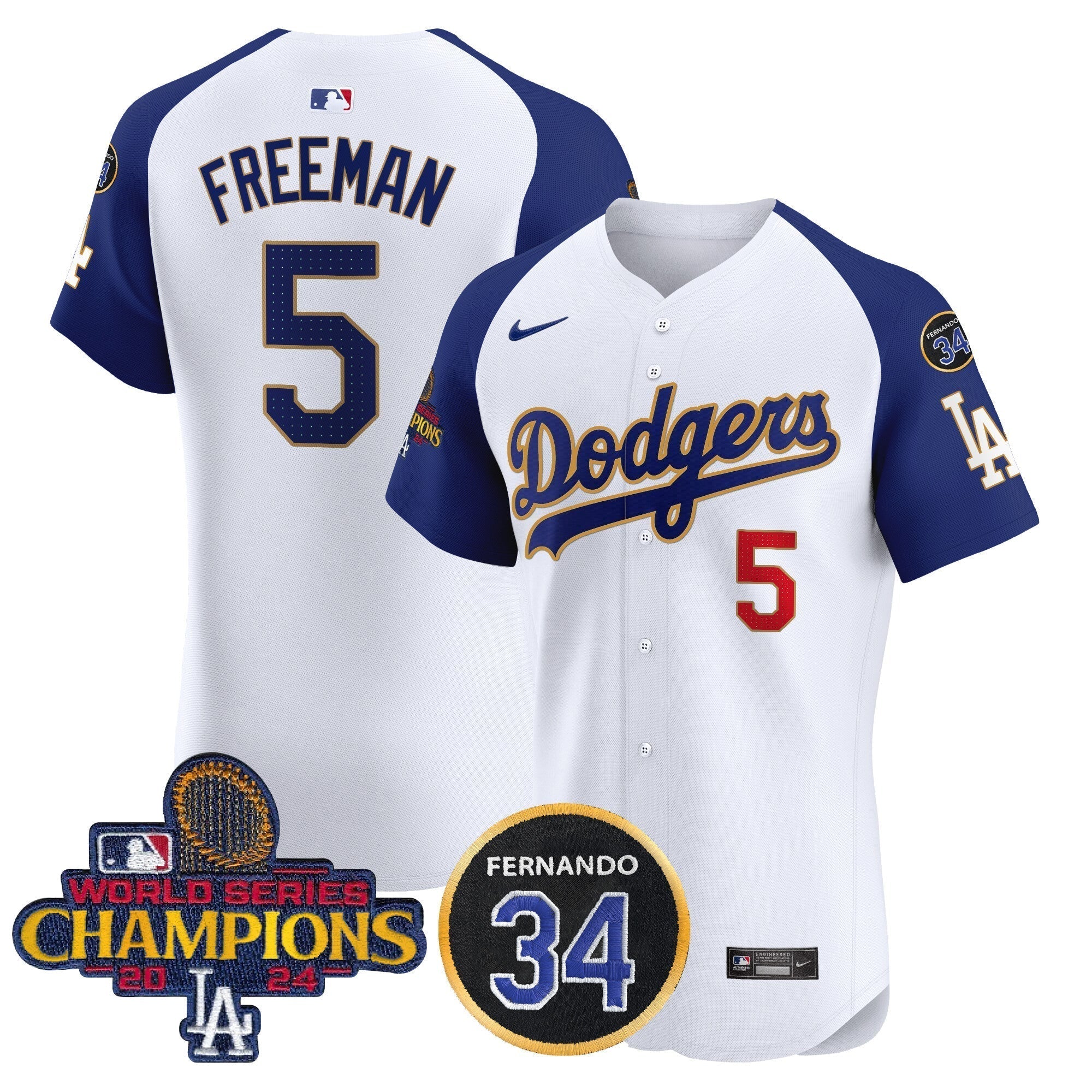 Dodgers 2024 World Series Champions Gold Trim Vapor Premier Elite Jersey V2 - Stitched