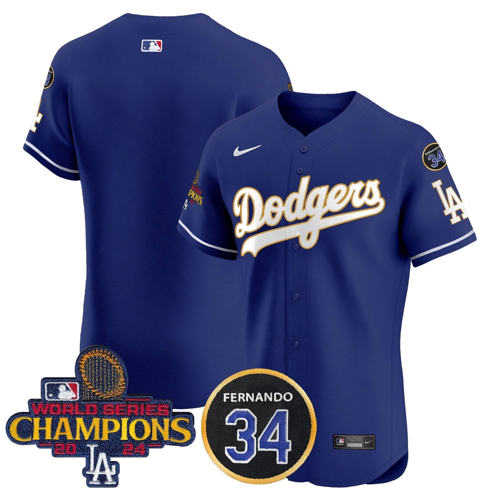 Dodgers 2024 World Series Champions Gold Trim Vapor Premier Elite Jersey V2 - Stitched