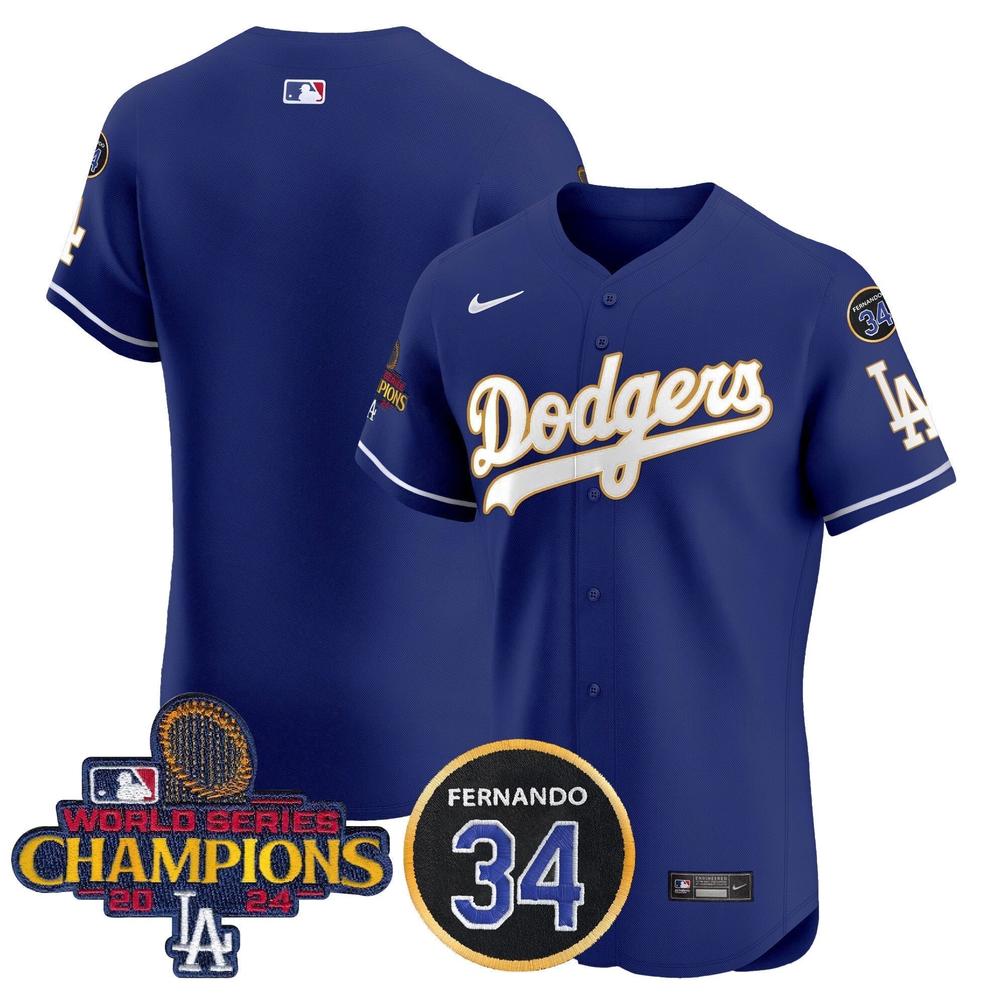 Dodgers 2024 World Series Champions Gold Trim Vapor Premier Elite Jersey V2 - Stitched