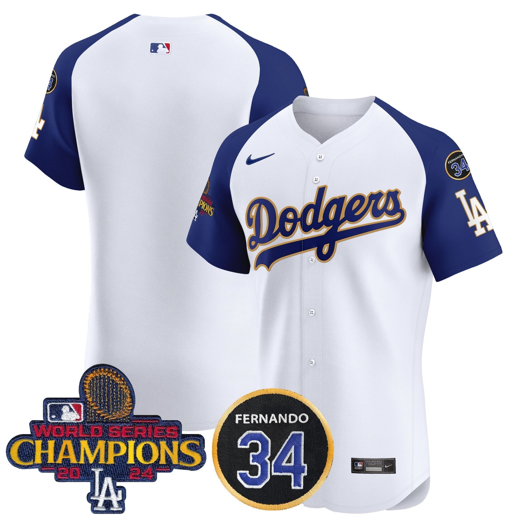 Dodgers 2024 World Series Champions Gold Trim Vapor Premier Elite Jersey V2 - Stitched