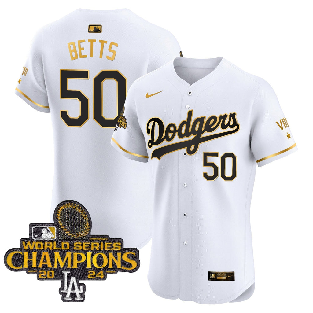 Dodgers 2024 World Series Champions Gold Trim Vapor Premier Elite Jersey V3 - Stitched