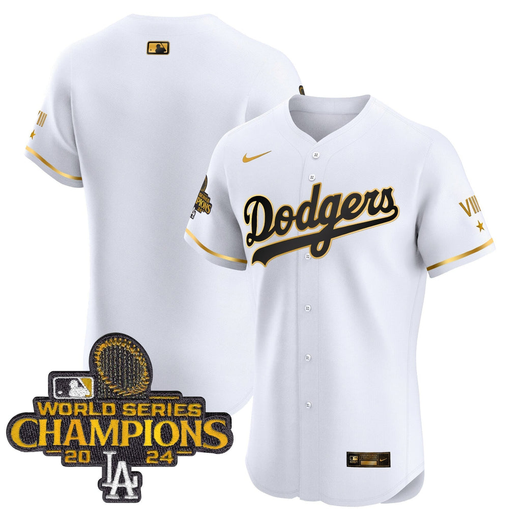 Dodgers 2024 World Series Champions Gold Trim Vapor Premier Elite Jersey V3 - Stitched