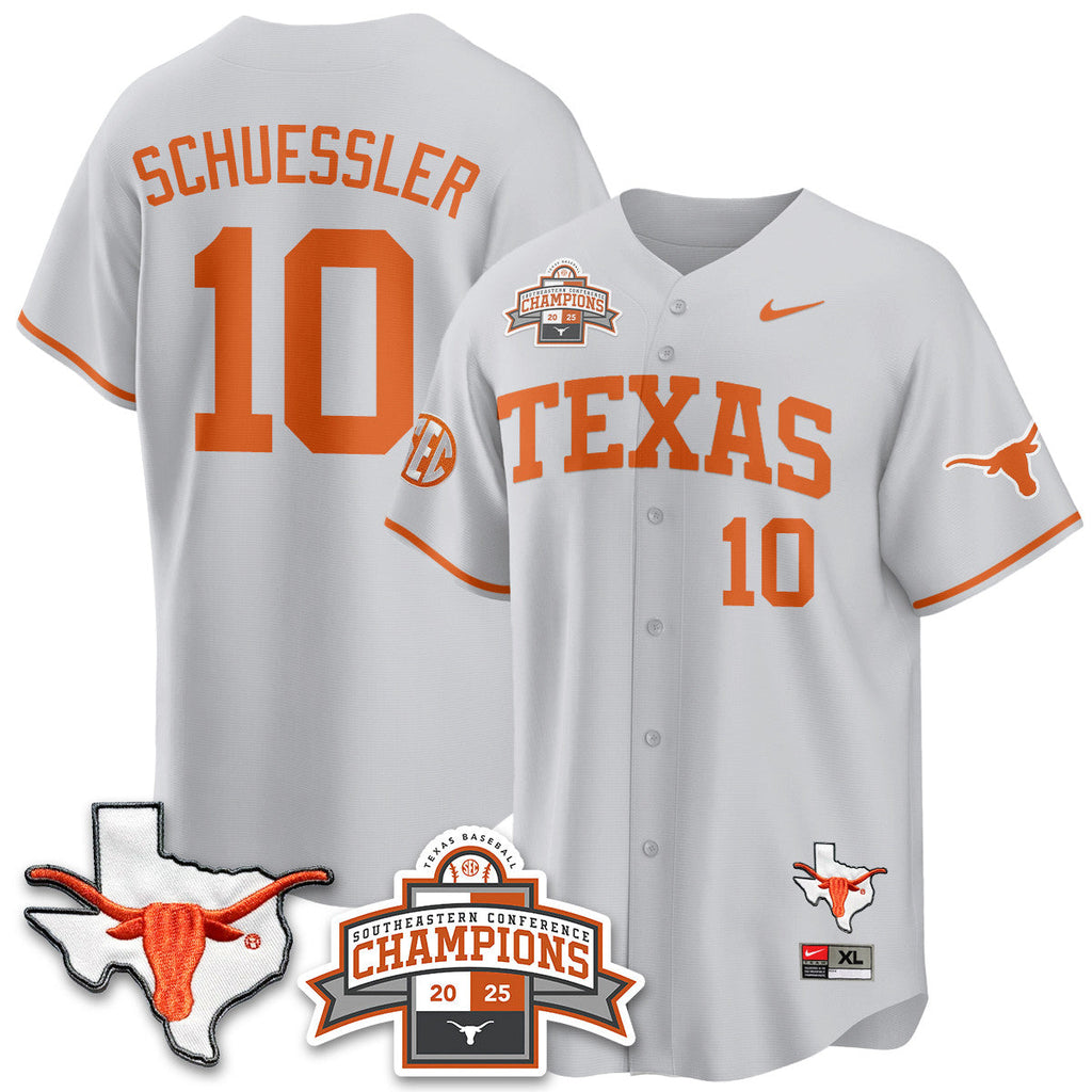 Texas Baseball 2025 Southeastern Conference Champions Jersey - Stitched