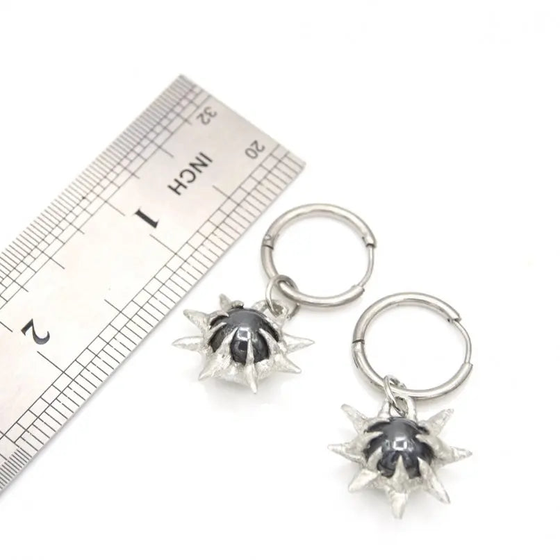Handmade Brutalist Y2k Stainless Steel Hoop Earrings Soldered Bubble Claw Organic Claws Spiky Thorns Coin Shape Hematite