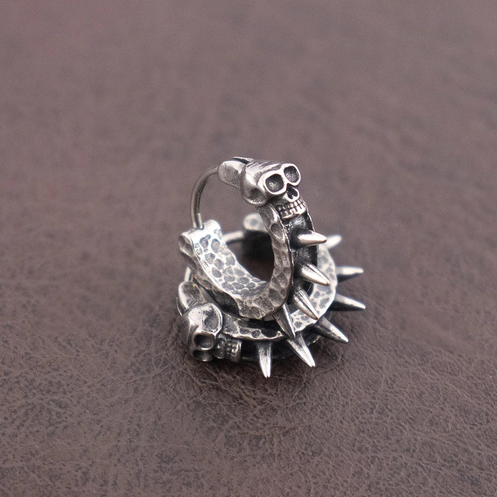 Vintage Black Skull Hoop Earrings Stainless Steel Punk Rock Hypoallergenic Huggie Earring for Men Trend Charm Women Ear Jewelry