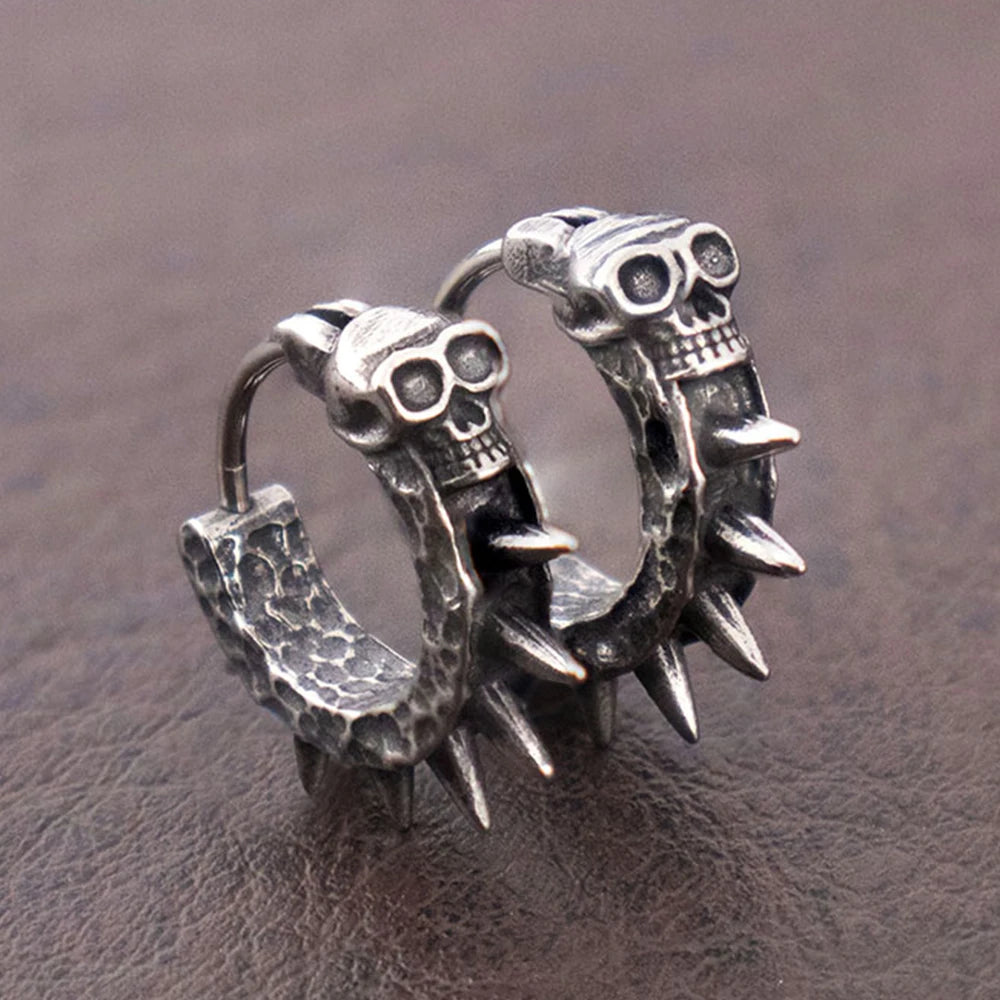 Vintage Black Skull Hoop Earrings Stainless Steel Punk Rock Hypoallergenic Huggie Earring for Men Trend Charm Women Ear Jewelry