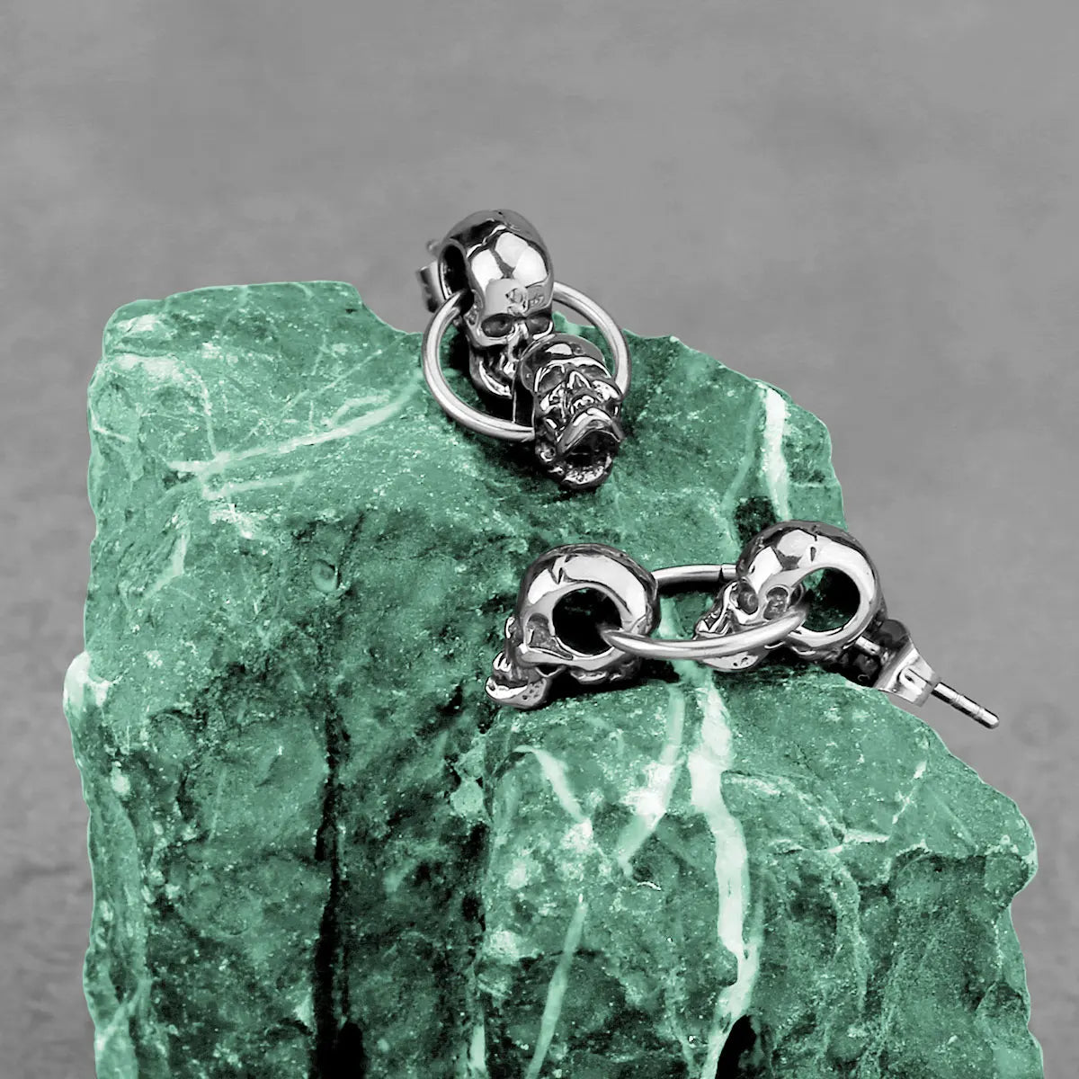 Gothic Double Skull Drop Earrings Men Women Fashion Punk Biker Skeleton Ears Jewelry Party Club Stainless Steel Earrings