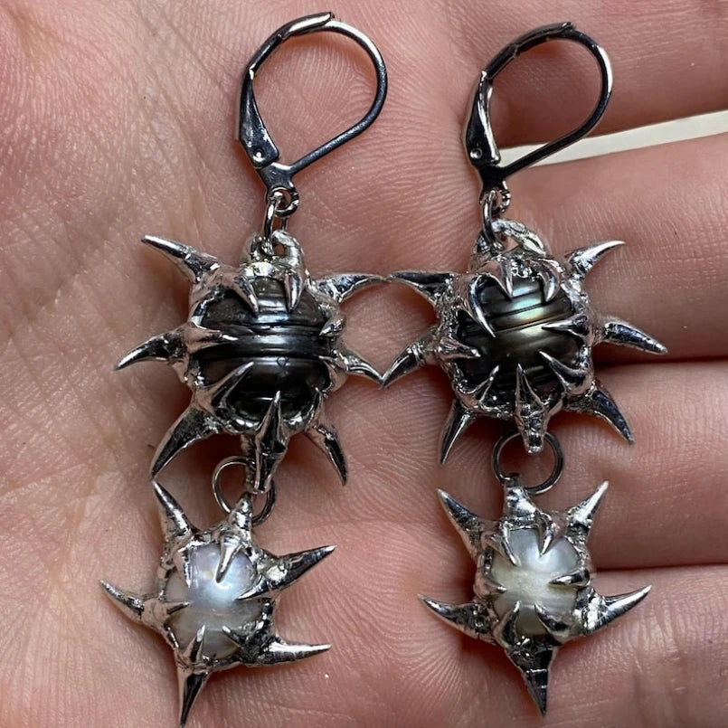 1pair Organic Claws Pillar Thorns Earrings Lead-free Soldered Bubble Claw Cyberpunk Brutalist Y2k Hematite Pearl Jewelry