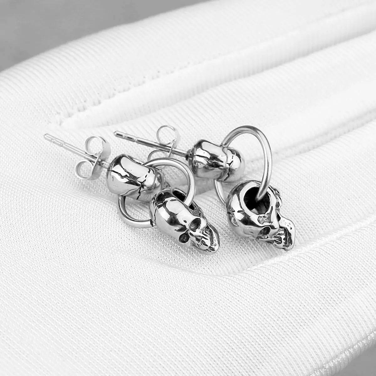 Gothic Double Skull Drop Earrings Men Women Fashion Punk Biker Skeleton Ears Jewelry Party Club Stainless Steel Earrings