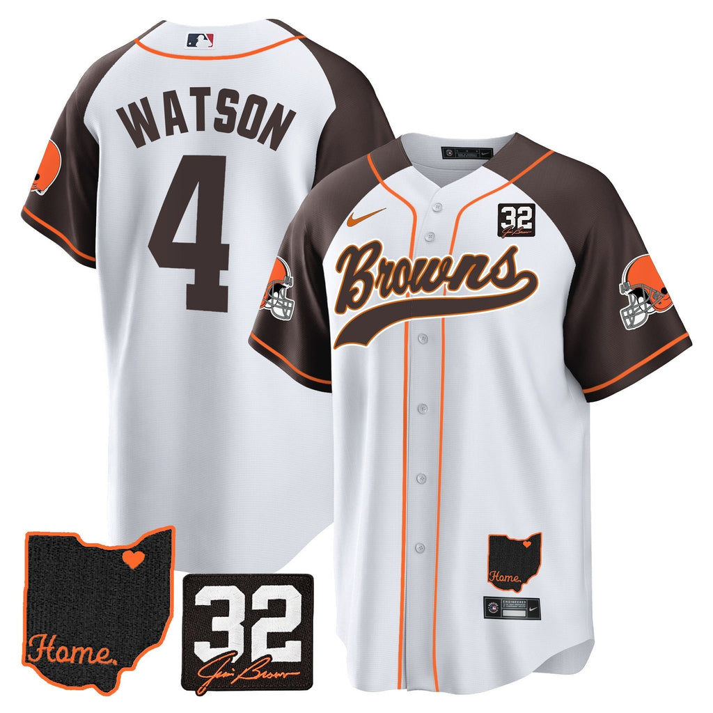 Browns #32 Jim Brown Memorial & Home Patch Baseball Jersey V2 - Stitched
