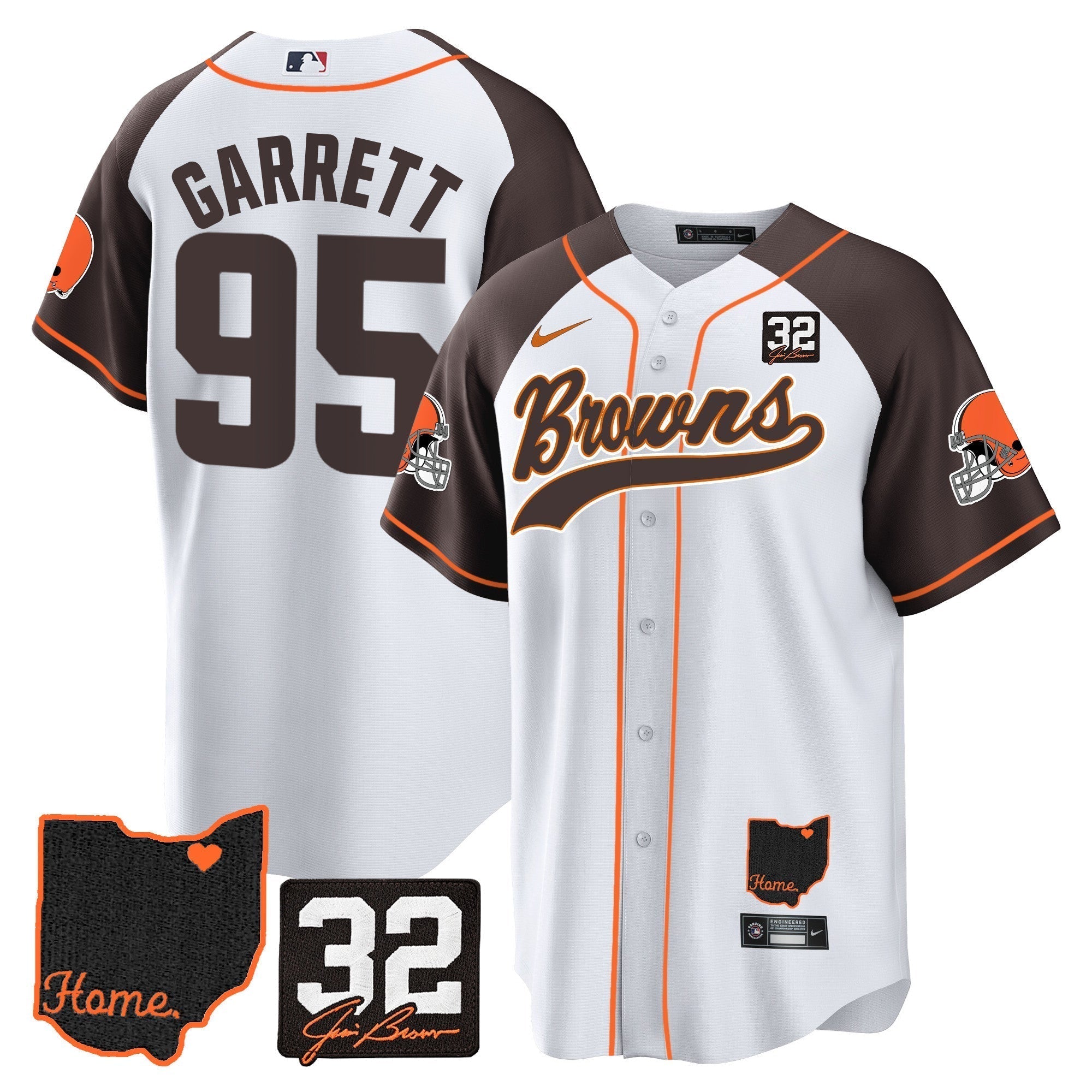 Browns #32 Jim Brown Memorial & Home Patch Baseball Jersey V2 - Stitched