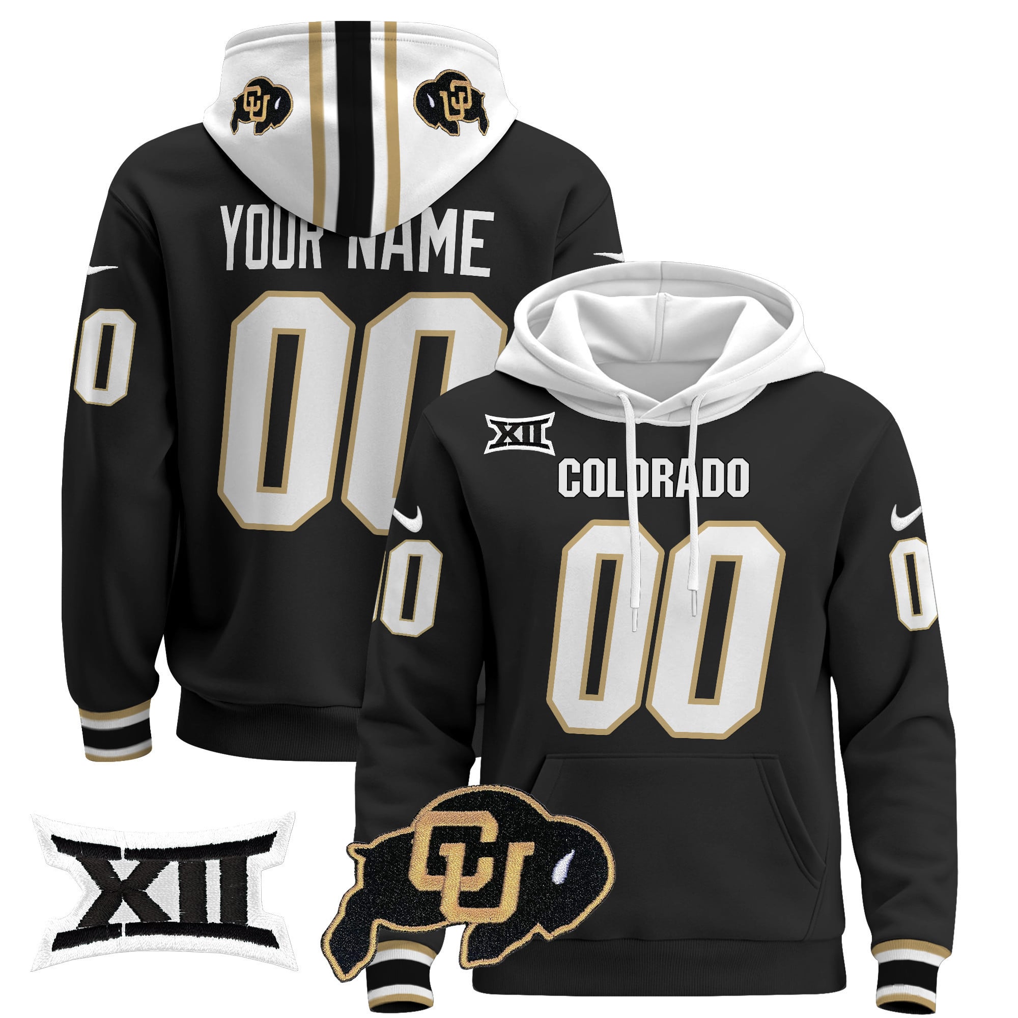 Custom Colorado Buffaloes Pullover Hoodie - Big 12 XII Patch - Printed